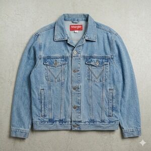 Wrangler Hero Mens XL Blue Denim Jacket Light Wash Cotton Trucker Jean Jacket